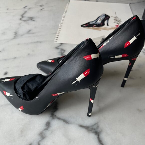 Saint Laurent Lipstick Print Leather Pumps - Picture 15 of 15